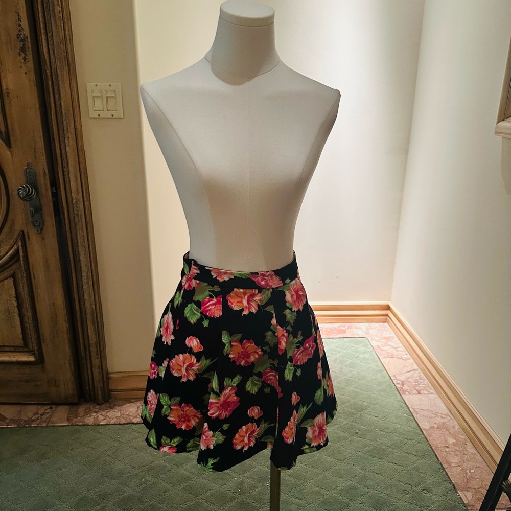 Lush Black Floral Skater Skirt